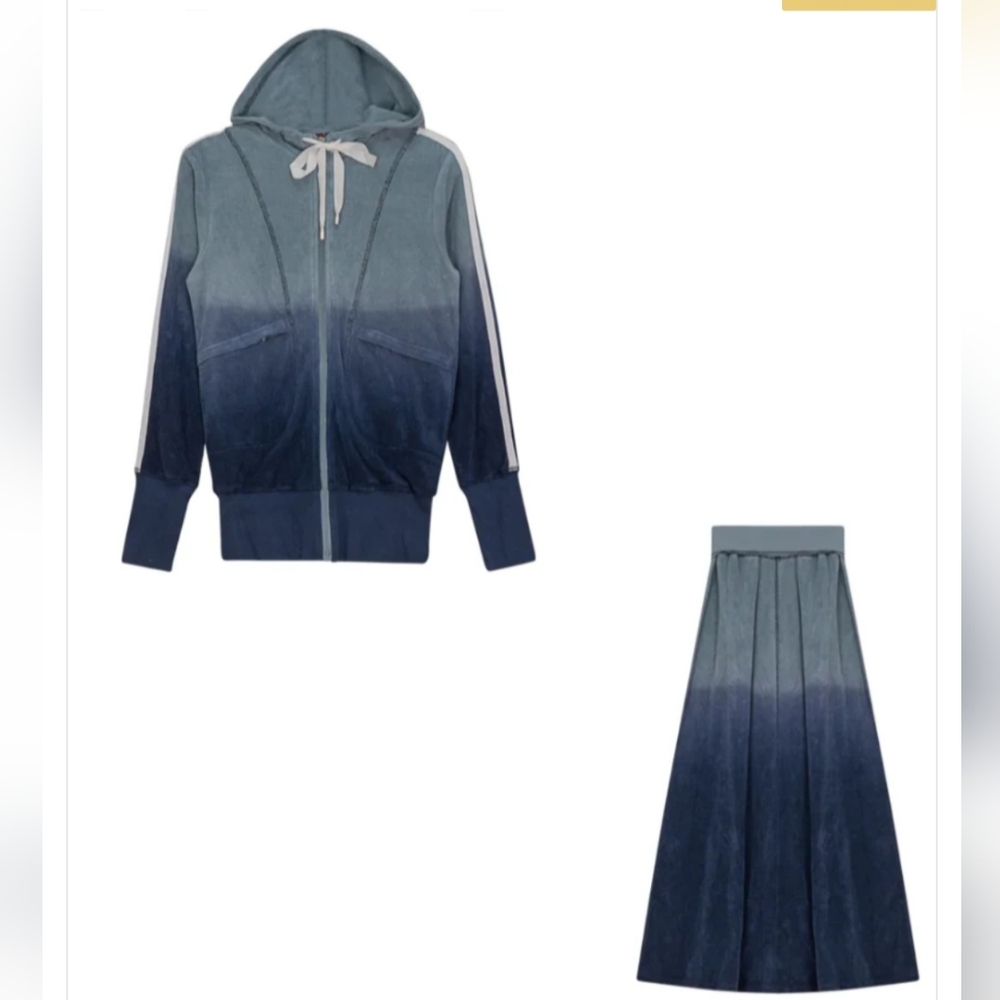 Ombre Terry Knit 2 Piece Skirt And Hoodie Set